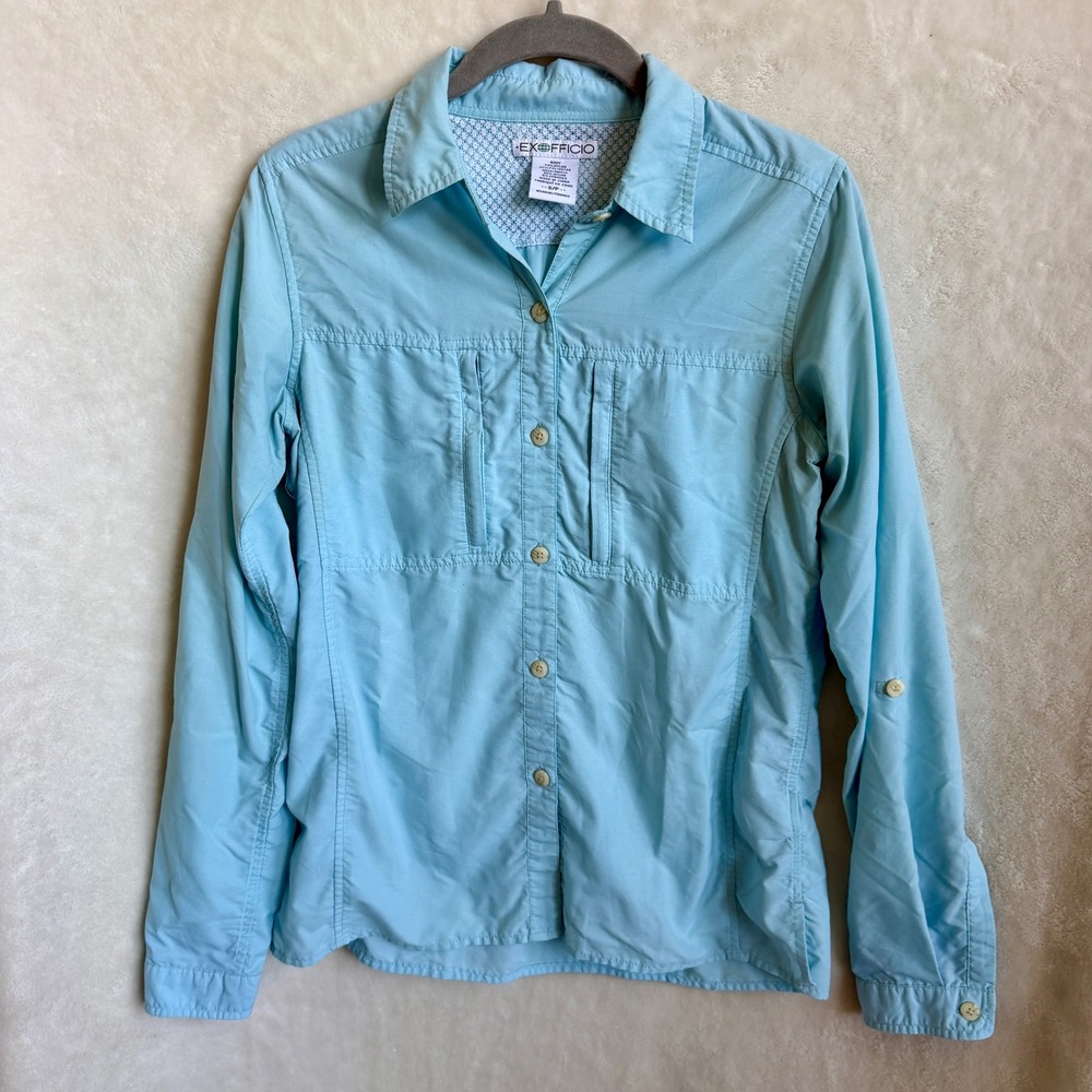 ExOfficio Womens Light Blue Vented Travel Hiking Shirt Long Sleeve Size Small